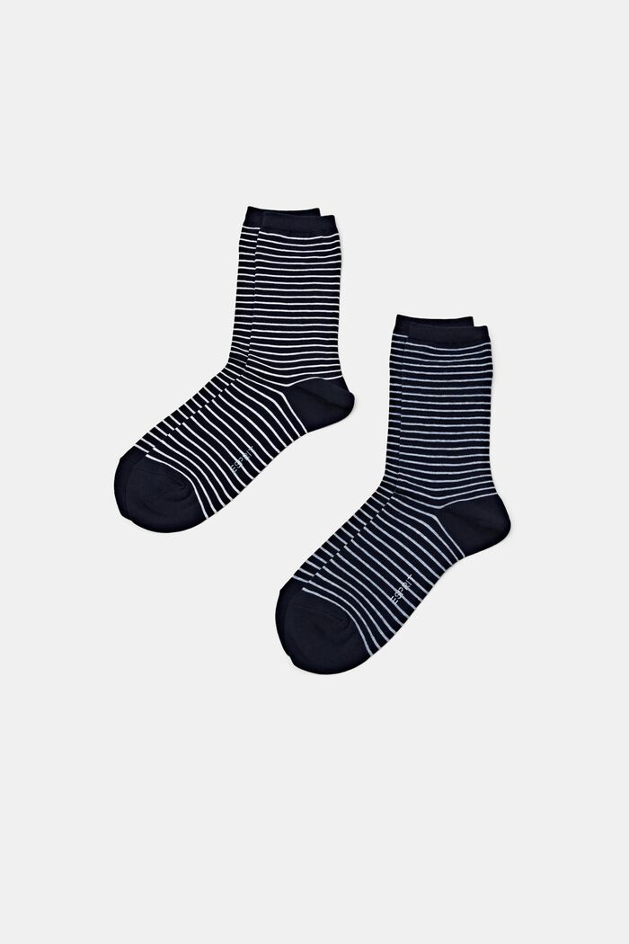 2 páry ponožek z hrubé pruhované pleteniny, NAVY, detail image number 0