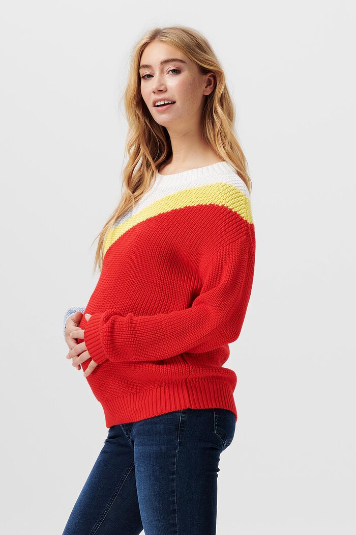 Pletený svetr s barevnými bloky, bio bavlna, RED, detail image number 2