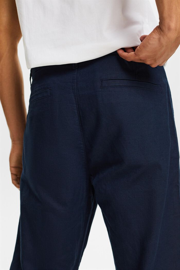Rovné kalhoty ze směsi lnu a bavlny, NAVY, detail image number 3