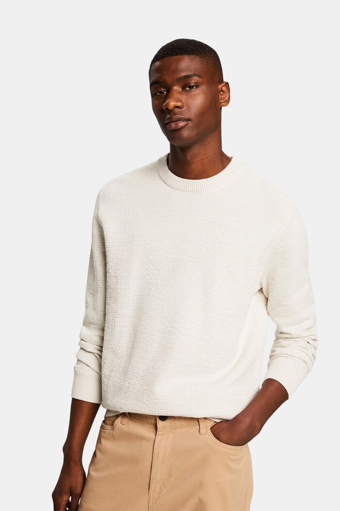 Strukturovaný pulovr s kulatým výstřihem, OFF WHITE, detail image number 0