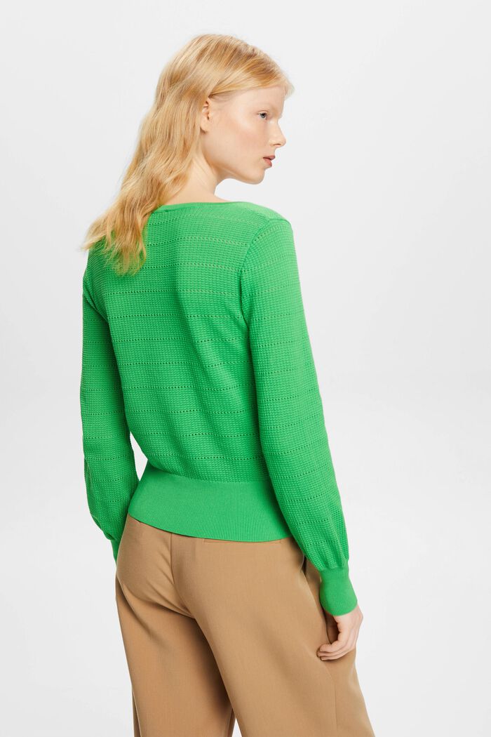 Bavlněný pulovr s dírkovaným vzorem, GREEN, detail image number 2