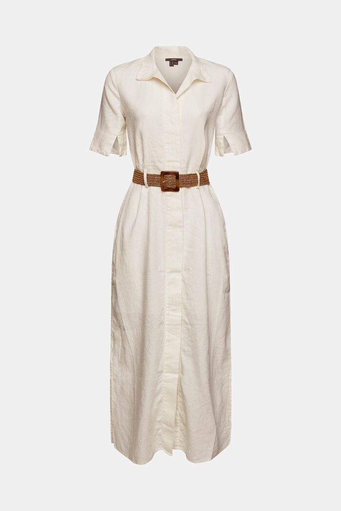 Košilové šaty s páskem ze 100% lnu, WHITE, detail image number 5