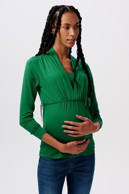 Těhotenské tričko, dlouhý rukáv a špičatý výstřih