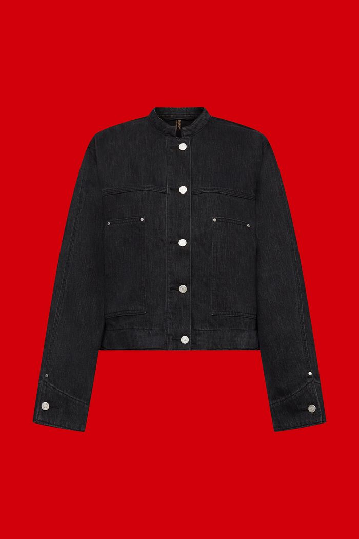 Džínová bunda bez límce, se šňůrkami, BLACK MEDIUM WASHED, detail image number 8