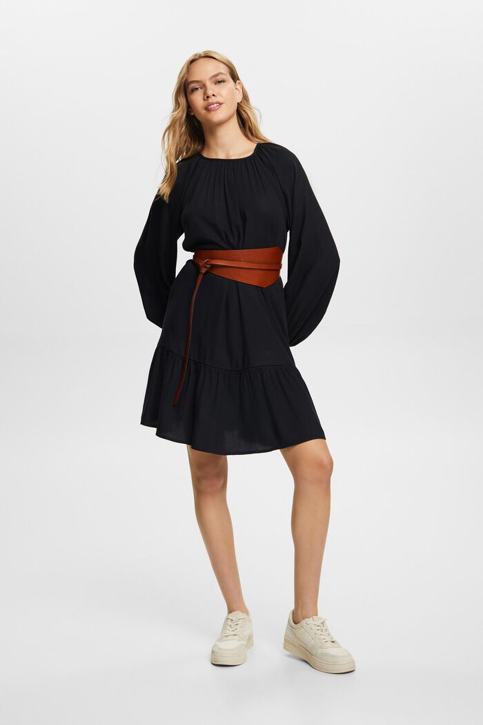 Volánové šaty, směs s bavlnou, BLACK, detail image number 1