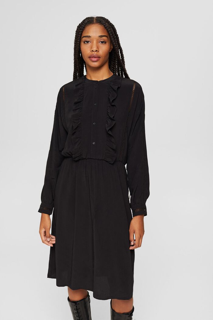 Šaty s háčkovanou krajkou, LENZING™ ECOVERO™, BLACK, detail image number 0