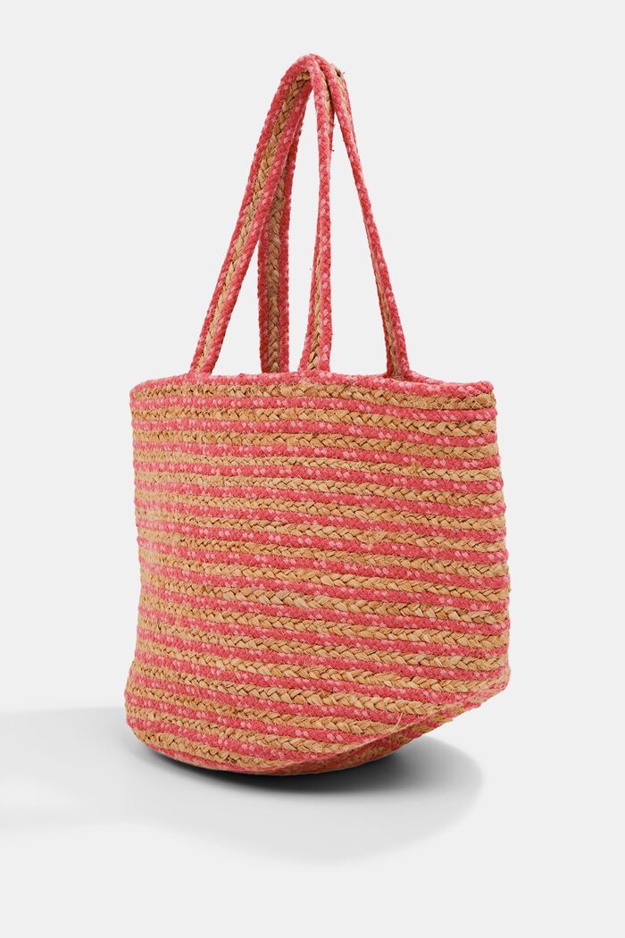 Pruhovaná nákupní taška ze směsi s jutou, PINK FUCHSIA, detail image number 2