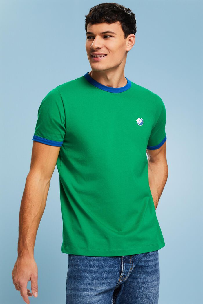 Bavlněné tričko s výstřihem ke krku a s logem, GREEN, detail image number 0