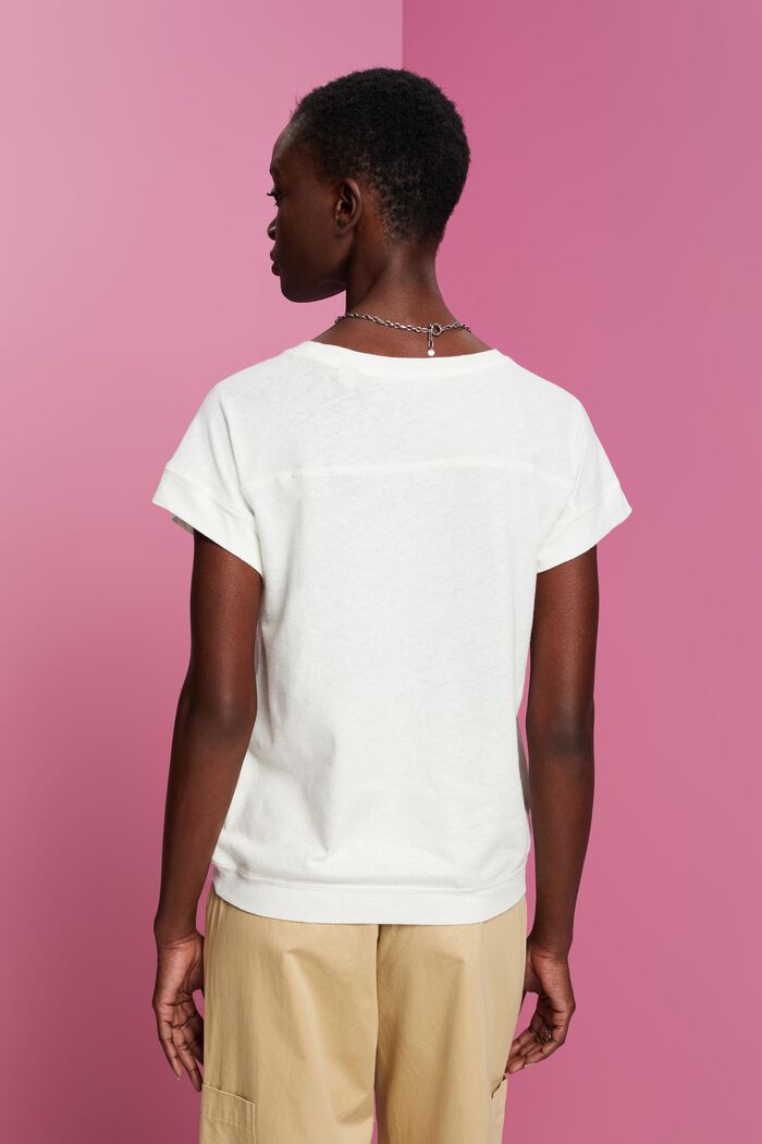 Tričko ze směsi bavlny a lnu, OFF WHITE, detail image number 3