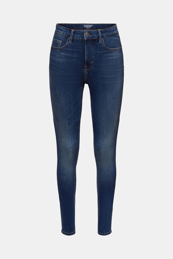 Z recyklovaného materiálu: strečové skinny džíny s vysokým pasem, BLUE LIGHT WASHED, detail image number 7