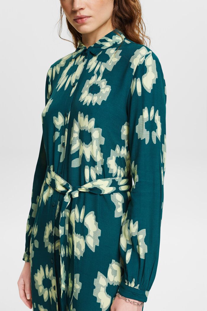 Košilové šaty s opaskem a potiskem, DARK TEAL GREEN, detail image number 3