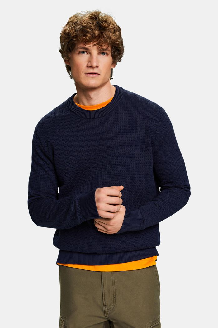 Strukturovaný pulovr s kulatým výstřihem, NAVY BLUE, detail image number 0