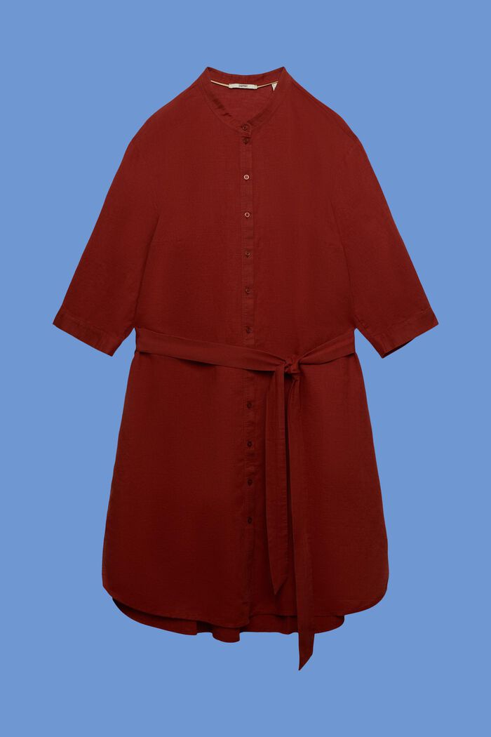 CURVY košilové šaty s opaskem, ze směsi lnu s bavlnou, TERRACOTTA, detail image number 5