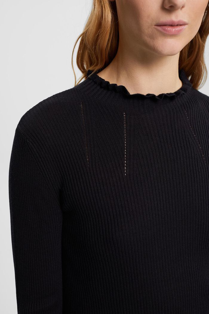 Žebrový pulovr s nařasením, TENCEL™, BLACK, detail image number 0