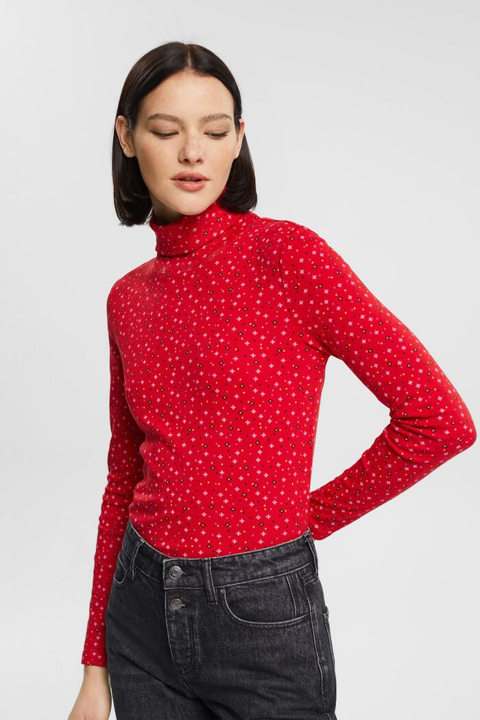 Vzorované tričko s dlouhým rukávem, 100% bavlna, DARK RED, detail image number 0