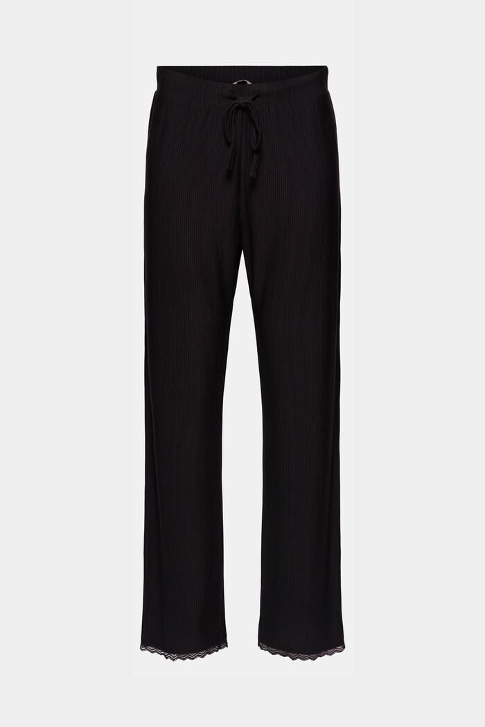Pyžamové kalhoty s krajkou, LENZING™ ECOVERO™, BLACK, detail image number 0