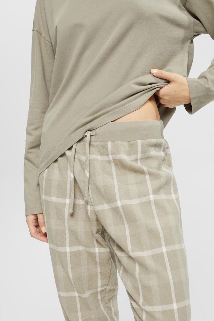 Pyžamová souprava s károvanými flanelovými kalhotami, LIGHT KHAKI, detail image number 0