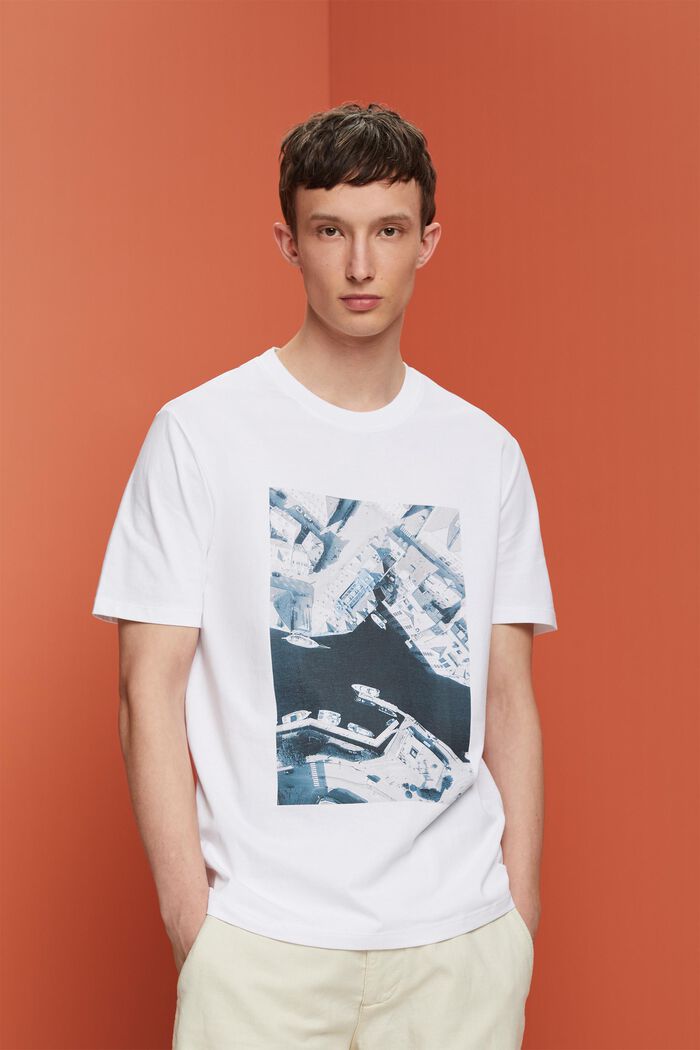 Potištěné žerzejové tričko, 100% bavlna, WHITE, detail image number 0