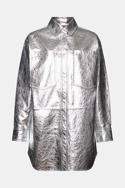 Metalická kožená bunda s povrchovou úpravou