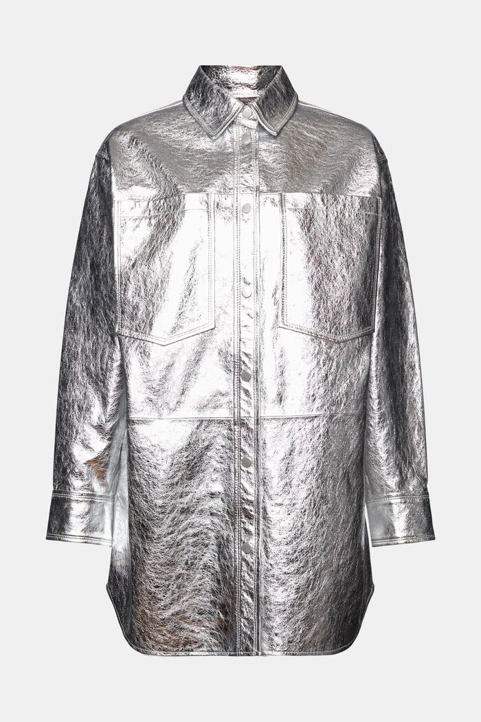 Metalická kožená bunda s povrchovou úpravou, SILVER, detail image number 6