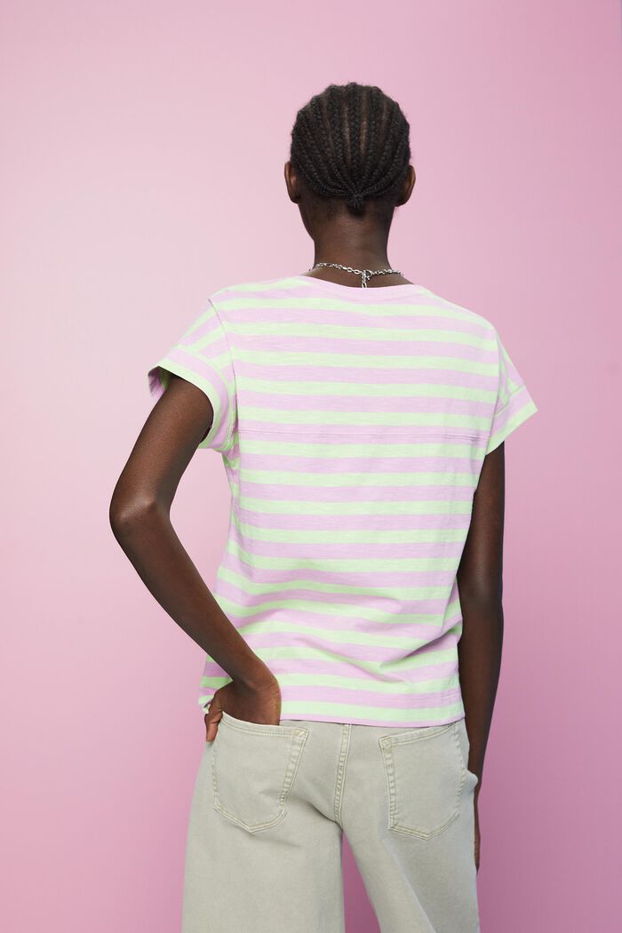Pruhované bavlněné tričko se špičatým výstřihem, CITRUS GREEN, detail image number 3