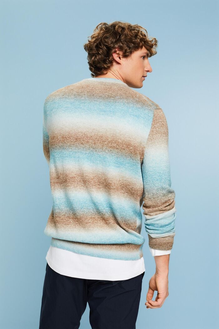 Pruhovaný pulovr, kulatý výstřih a přechod barev, DARK TURQUOISE, detail image number 2