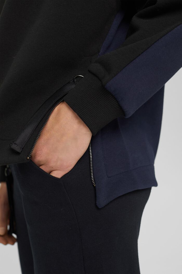 Dvoubarevná mikina s kapucí a malými detaily v podobě zipů, BLACK, detail image number 2