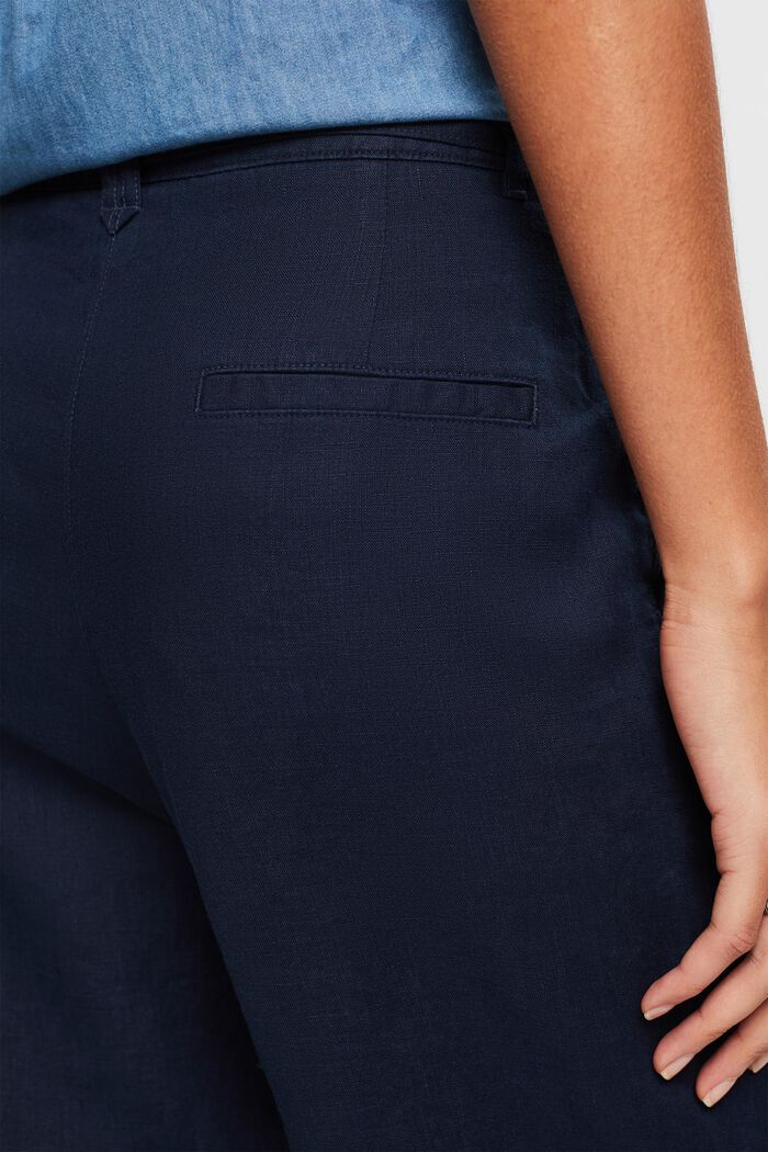 Lněné kalhoty se širokými nohavicemi a opaskem, NAVY, detail image number 4