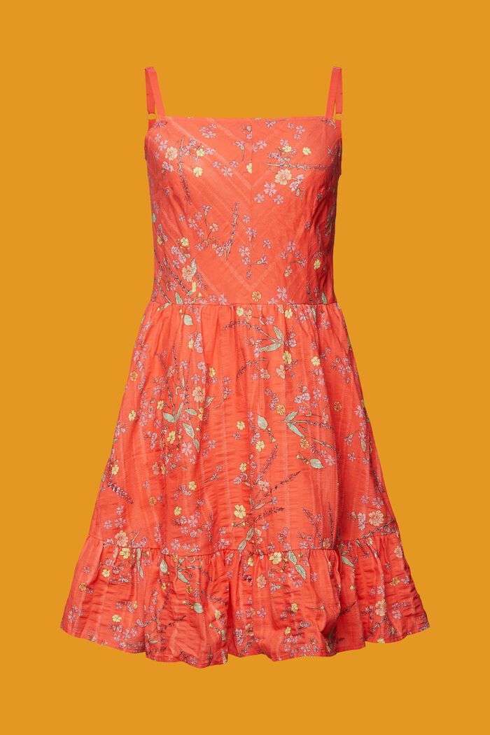 Bavlněné šaty ke kolenům, s květovaným potiskem, CORAL ORANGE, detail image number 6