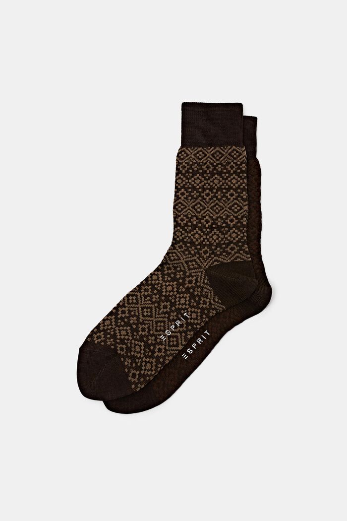 Ponožky z vlněné směsi se vzorem ve stylu ostrova Fair, 2 páry, BROWN, overview