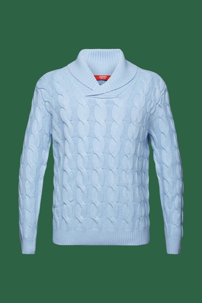 Šálový pulovr z vlněné copánkové pleteniny, LIGHT BLUE LAVENDER, detail image number 7