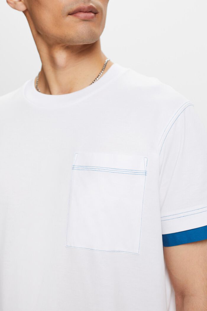 Tričko s kulatým výstřihem ke krku, s vrstveným vzhledem, 100% bavlna, WHITE, detail image number 2