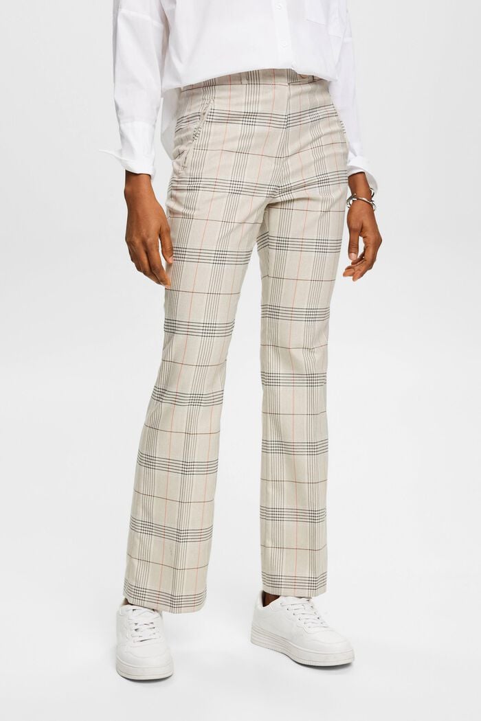 Kostkované kalhoty s rozšířenými nohavicemi, LIGHT TAUPE, detail image number 0