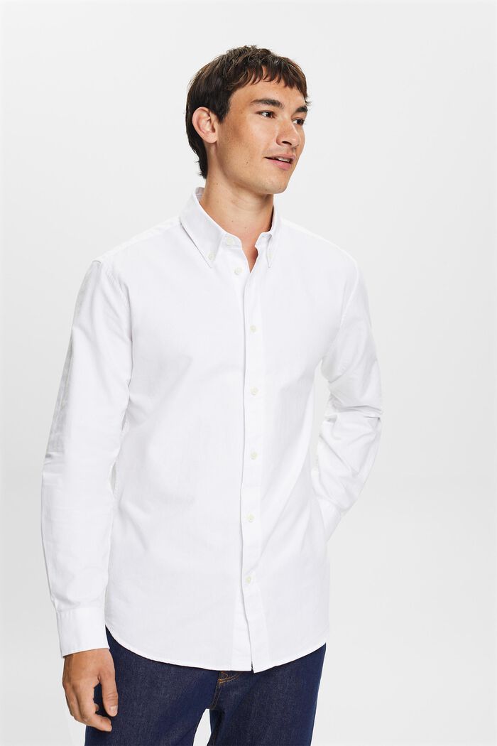Bavlněná popelínová košile s propínacím límcem, WHITE, detail image number 1