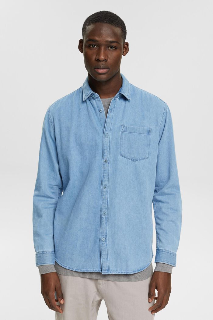 Džínová košile s nakládanou kapsou, BLUE LIGHT WASHED, detail image number 0