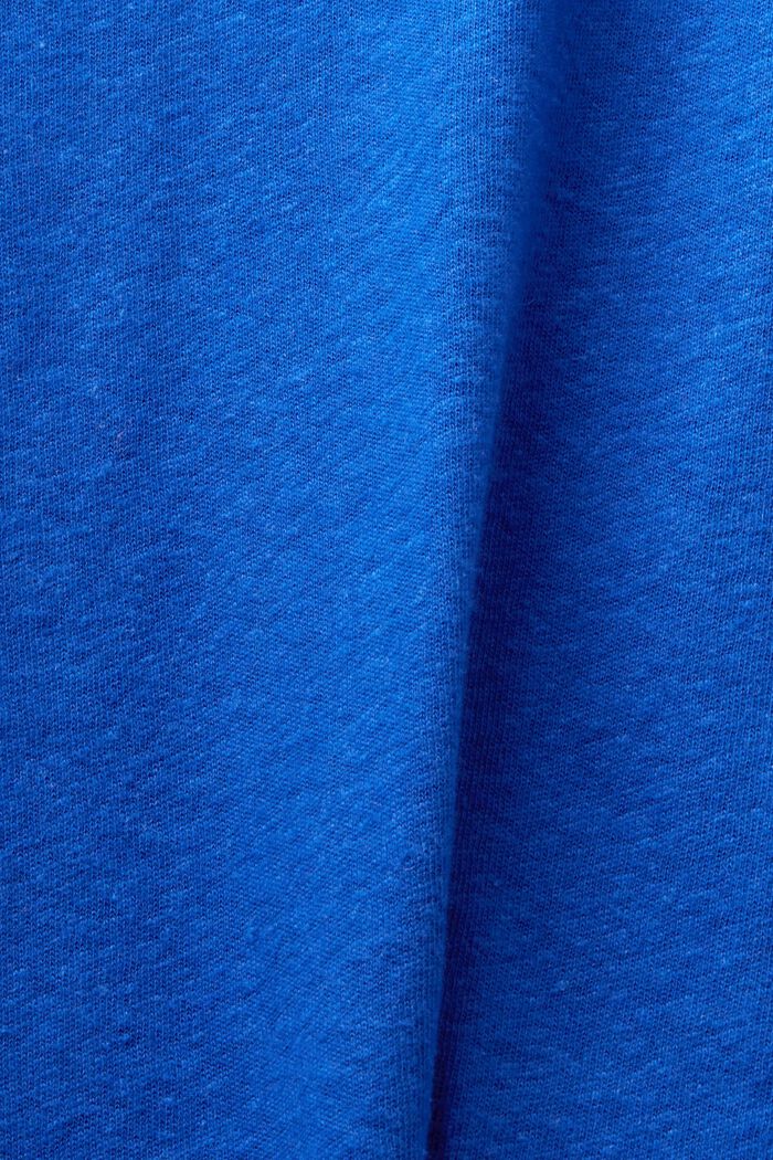 Tričko z bavlny a lnu se špičatým výstřihem, BRIGHT BLUE, detail image number 4