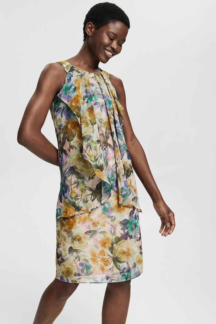 Z recyklovaného materiálu: šifonové šaty s květovaným vzorem, OFF WHITE, detail image number 0