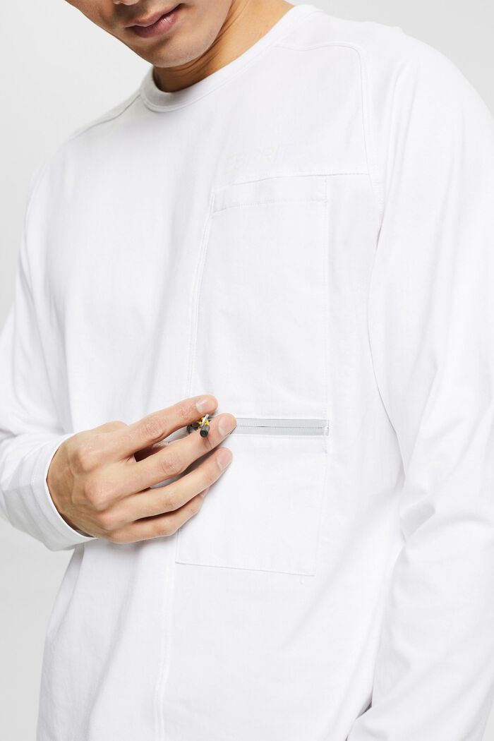 Žerzejové tričko s dlouhým rukávem a detailem zipu, WHITE, detail image number 1
