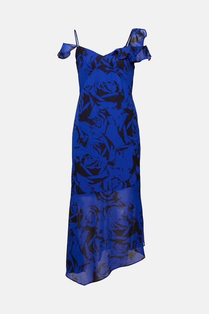 Potištěné šifonové midi šaty s odhalenými rameny, BRIGHT BLUE, detail image number 6