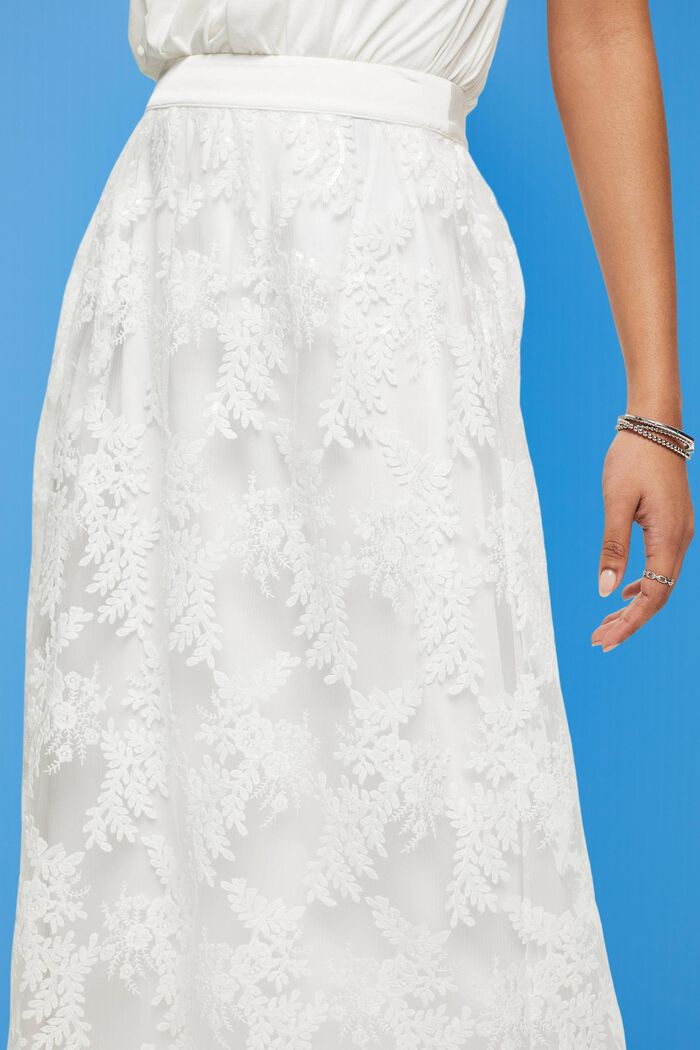 Midi sukně s vyšívanými květy, OFF WHITE, detail image number 2