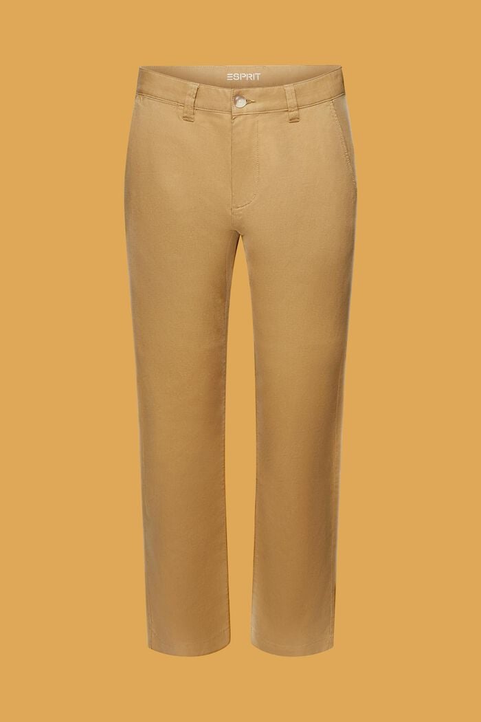 Kalhoty ze směsi bavlny a lnu, KHAKI BEIGE, detail image number 7