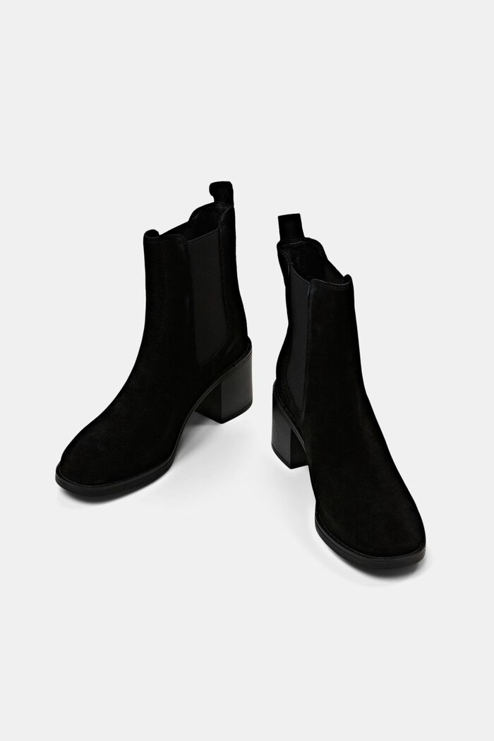 Semišové kotníčkové boty se špalíkovým podpatkem, BLACK, detail image number 6