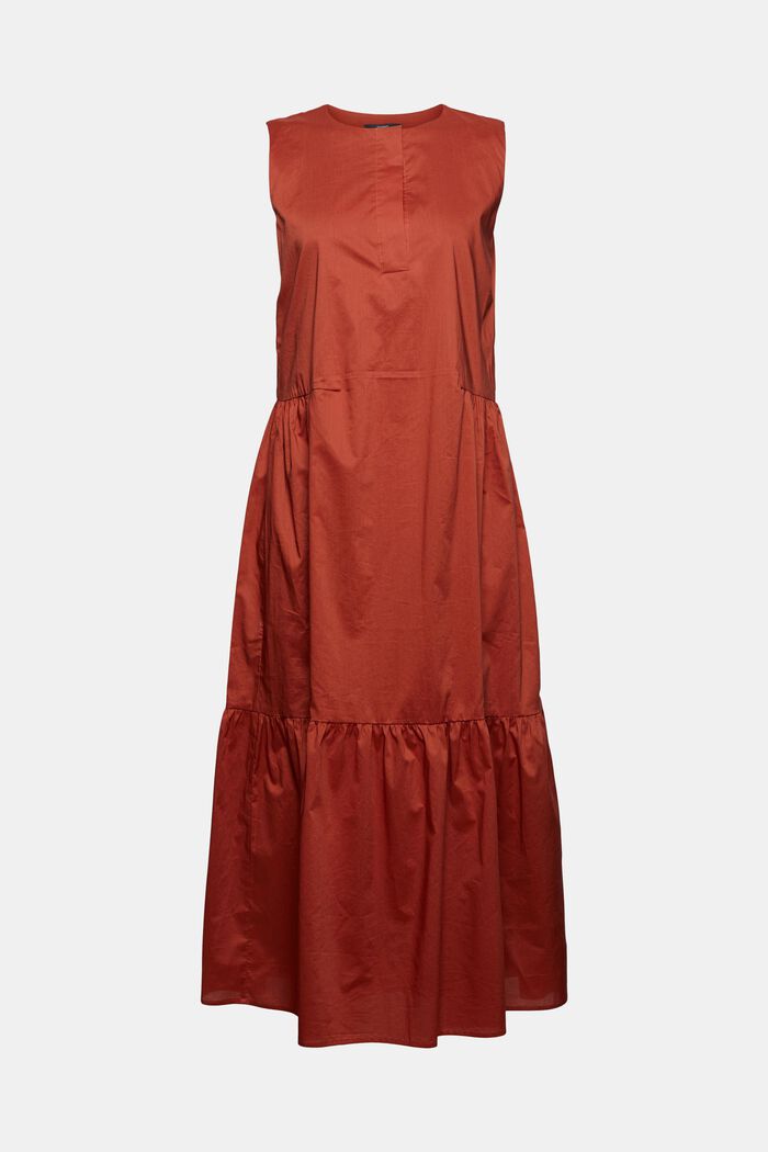 Bavlněné midi šaty bez rukávů, s volány, TERRACOTTA, detail image number 0