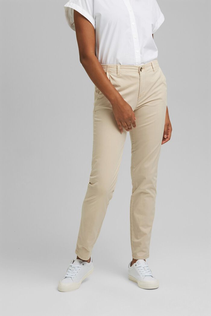 Strečové chino kalhoty s pima bio bavlnou, BEIGE, detail image number 0