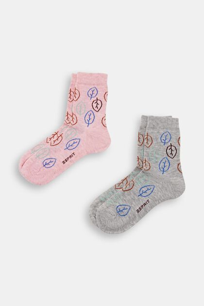 Dětské ponožky se vzorem lístečků, PINK/GREY, overview