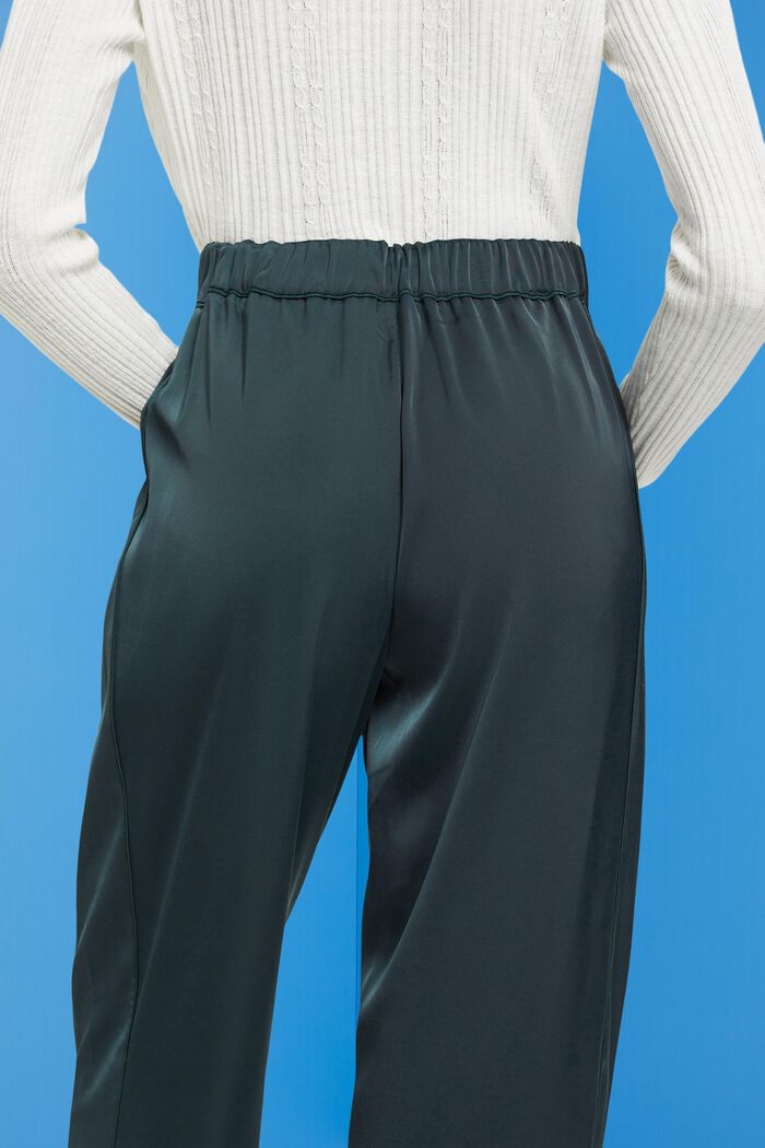 Saténové kalhoty se širokými nohavicemi, DARK TEAL GREEN, detail image number 4