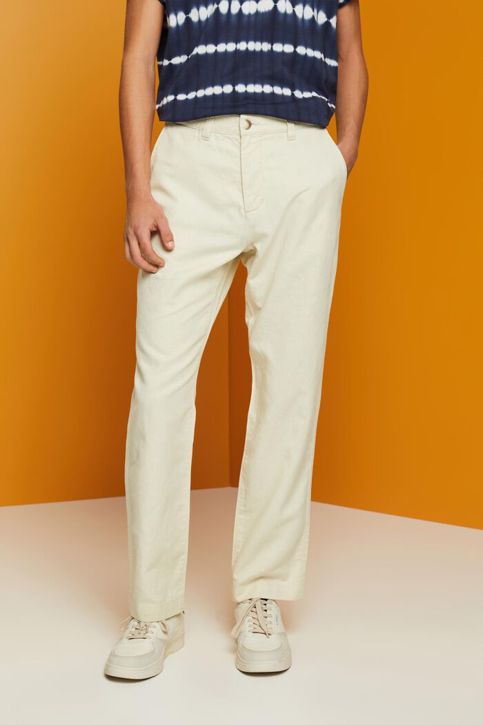 Kalhoty ze směsi bavlny a lnu, CREAM BEIGE, detail image number 0