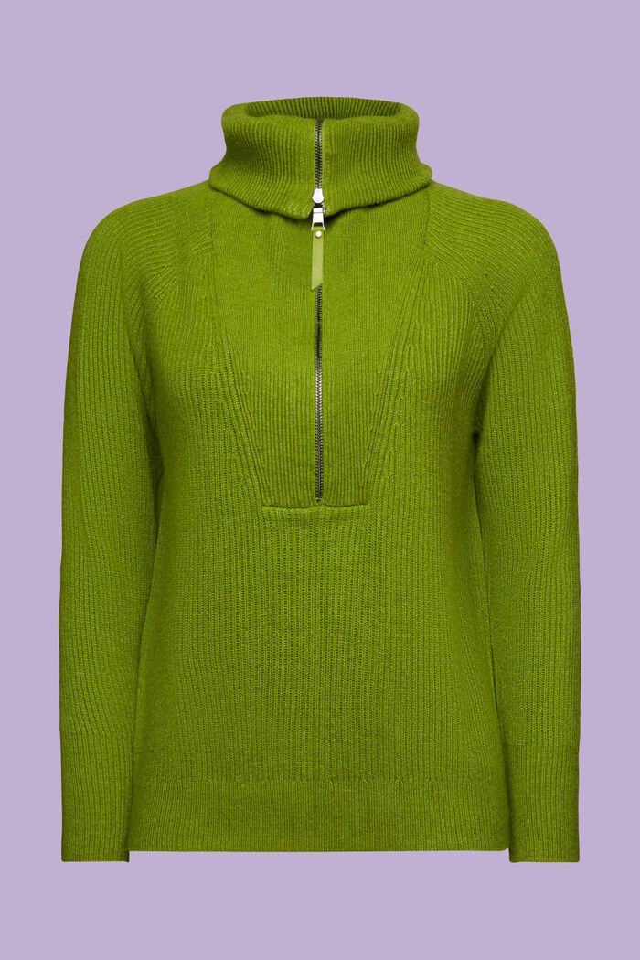 Vlněný svetr troyer z žebrové pleteniny, LEAF GREEN, detail image number 5