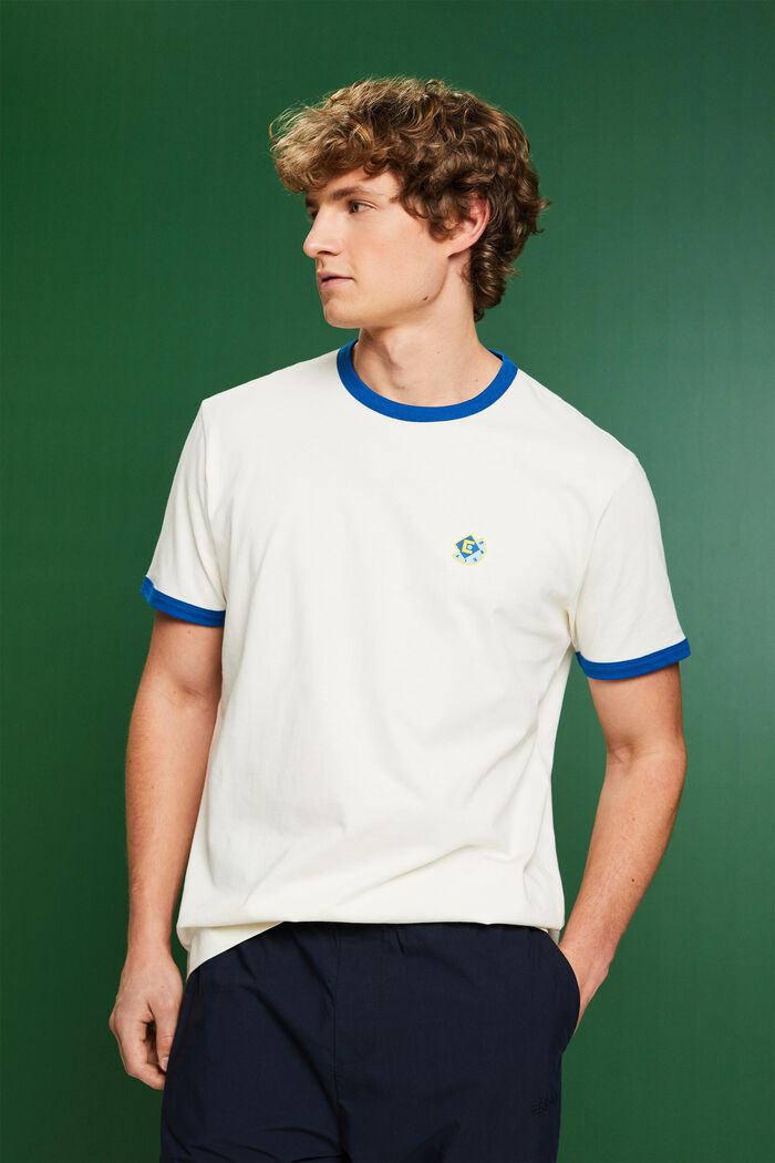 Bavlněné tričko s výstřihem ke krku a s logem, OFF WHITE, detail image number 0