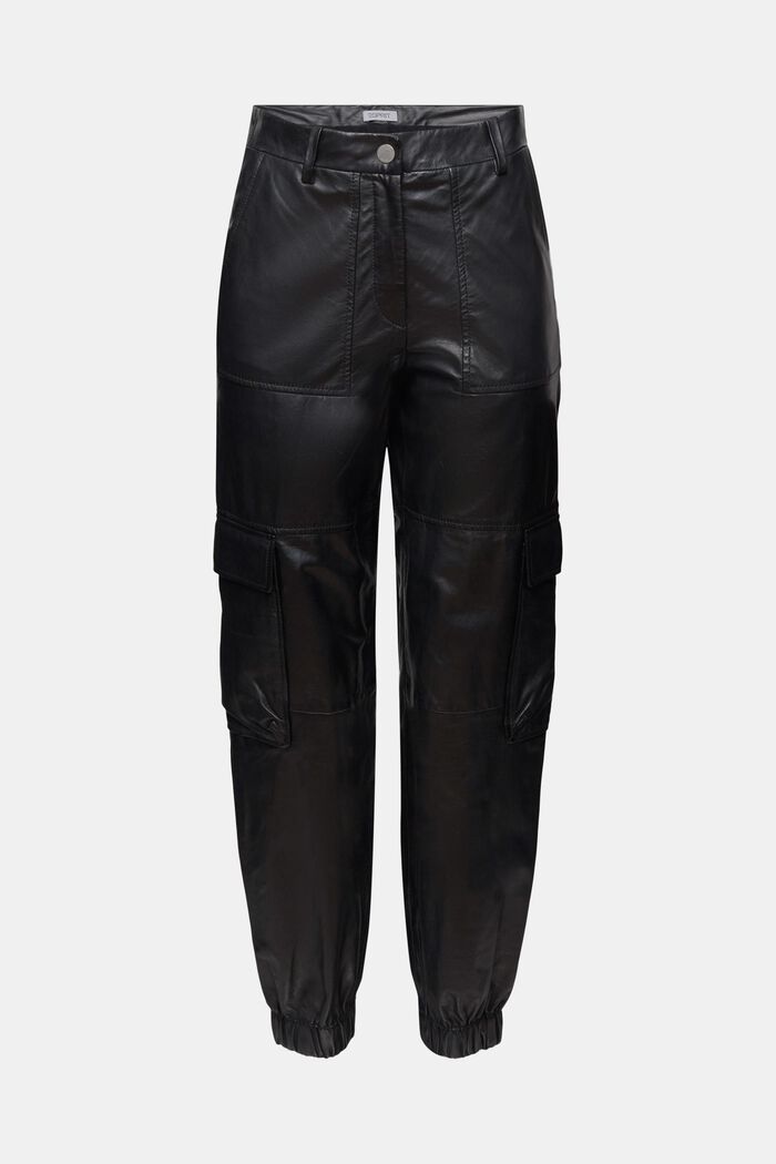 Kožené cargo kalhoty, zužující se nohavice, BLACK, detail image number 6